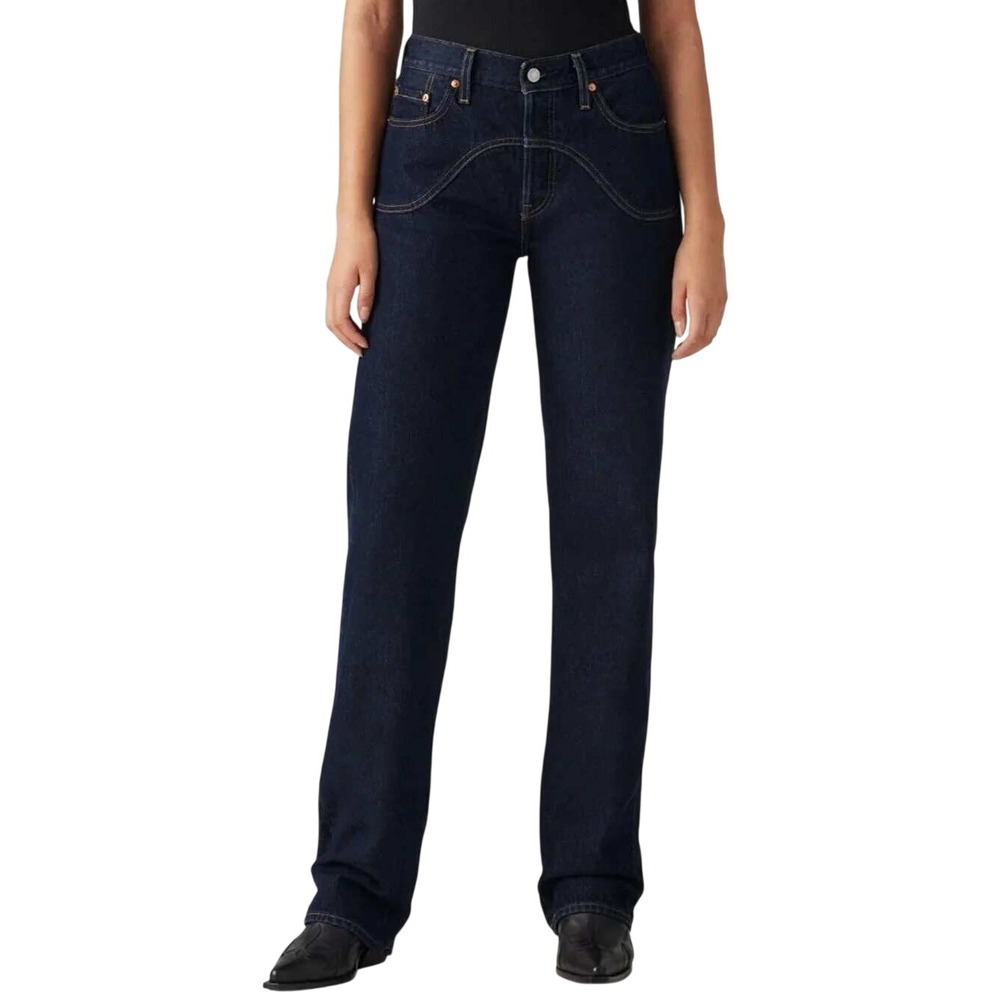 Levis Premium 501 90s Western Yoke Straight Jeans Womens 23x30 Dark Wash - Picture 1 of 15